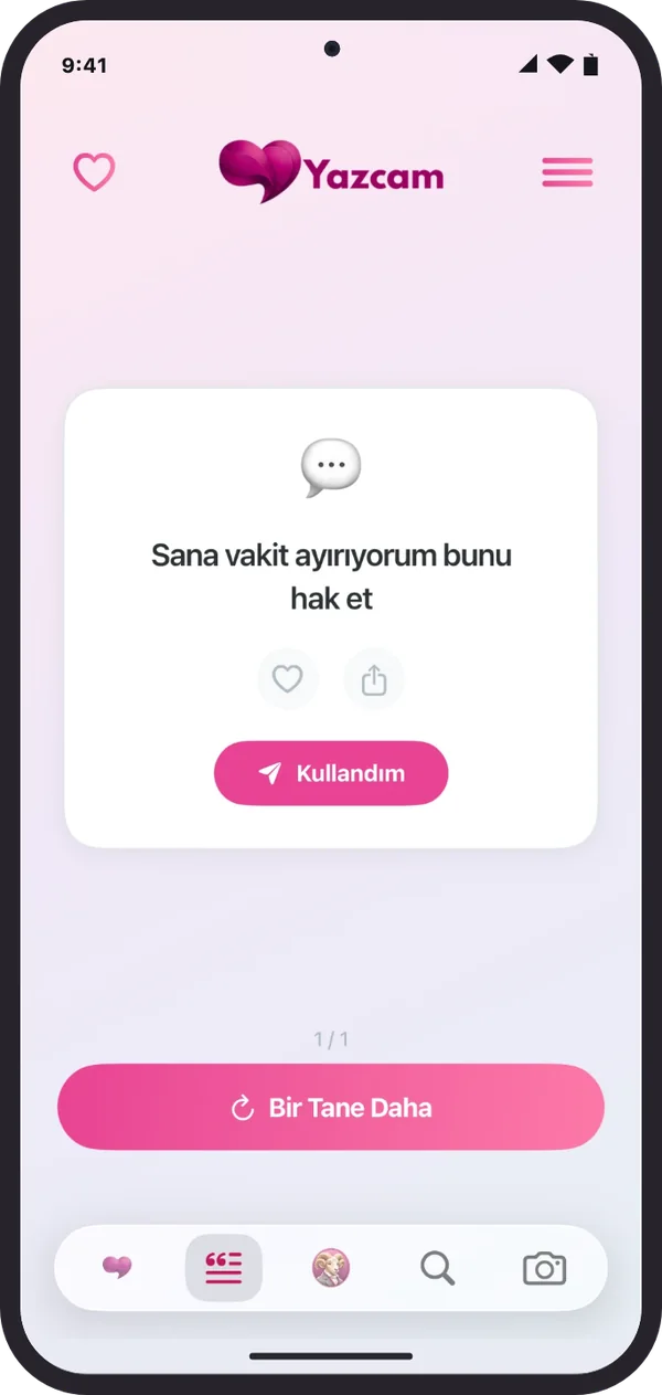 Android telefonda Yazcam İlk mesaj kartı ve Kullandım düğmesi